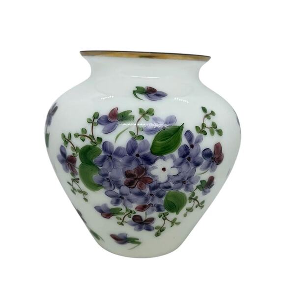 Vintage Consolidated Phoenix Glass Handpainted Regent Violets Art Glass Vase - Picture 3 of 10